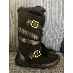 Tory Burch Jaden Rabbit Fur Lined Suede Moccasin Boots. Size 8